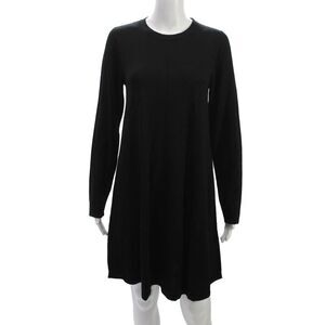 Repeat Women Sweater Dress Short Black 100% Wool Long Sleeve Crew Neck Size S